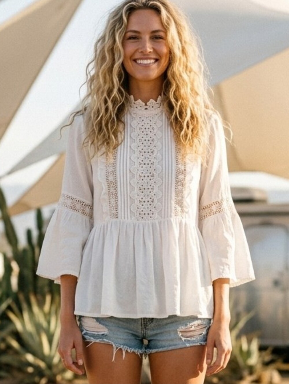 River Island Viscose embroidered Bohemian Blouse white Small